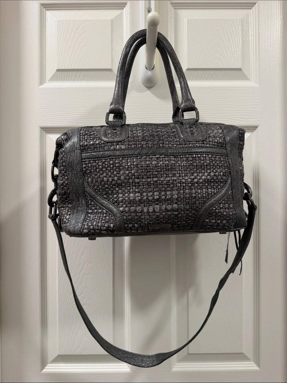 Rebecca Minkoff Mab Mini Bombe Metallic Leather & Tweed Satchel